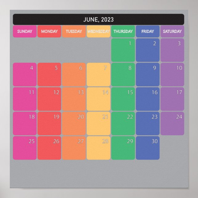 June 2023 planer calendar color days poster (Front)