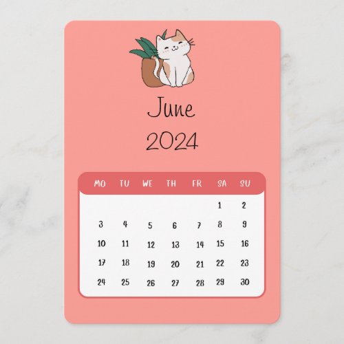 June 2024 Stand Alone Cat And Plant Calendar