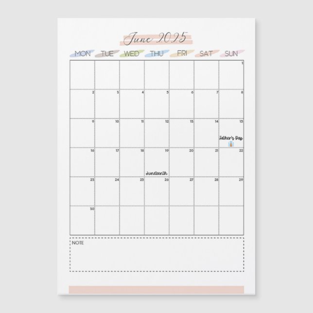 June 2025 Magnetic Calendar (Front)