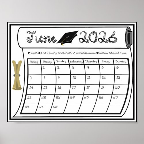 June 2026 School Graduation Fabric Font Bolt Month Poster