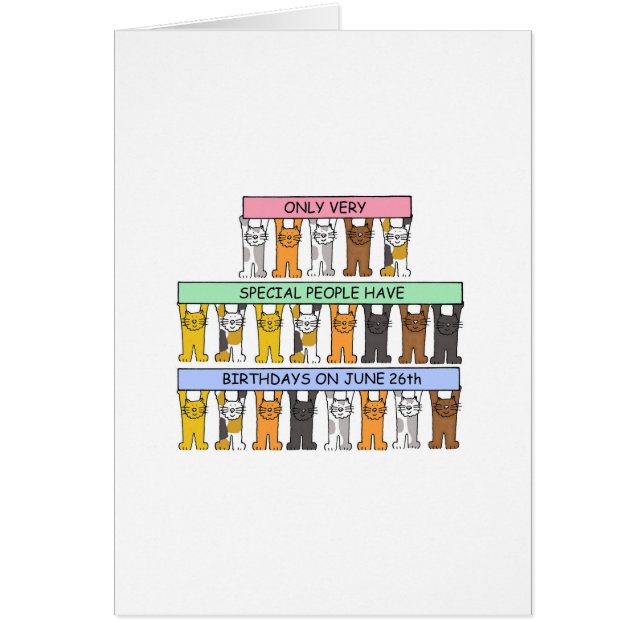 June 26th Birthday Cartoon Cats Cards (Front)