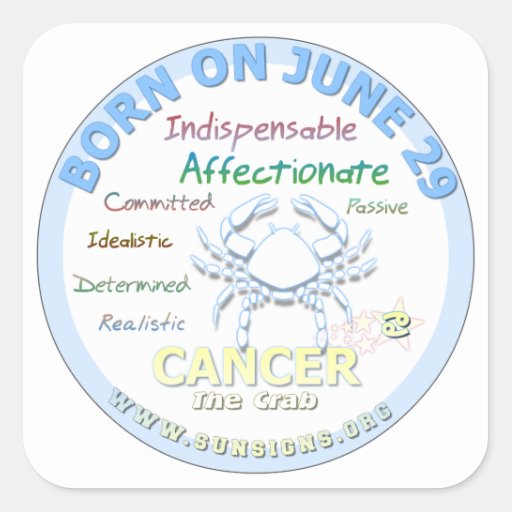 June 29th Birthday - Cancer Square Sticker | Zazzle