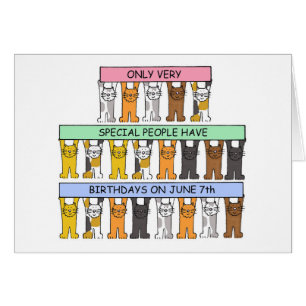 June 7th Birthday Cartoon Cats Cards