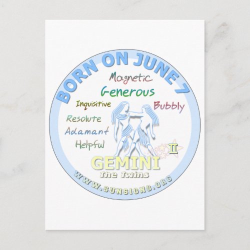 June 7th Birthday _ Gemini Postcard