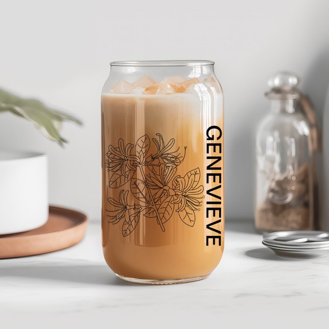 June Birth Flower Honeysuckle with Custom Name Can Glass (Creator Uploaded)