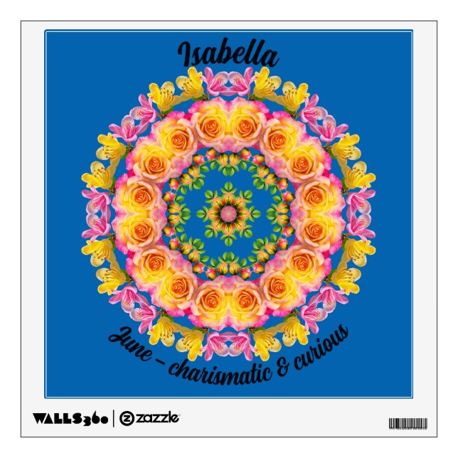 June Birth Flower Name Custom Removable Mandala  Wall Decal (Front)