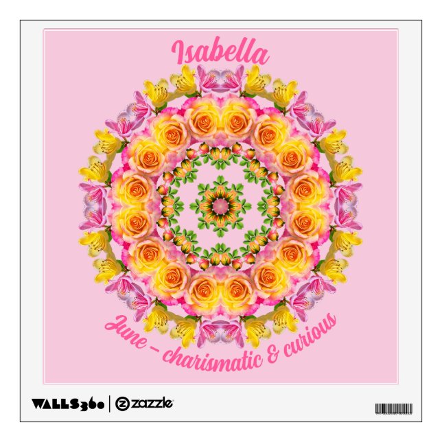 June Birth Flower Name Custom Removable Mandala  Wall Decal (Front)
