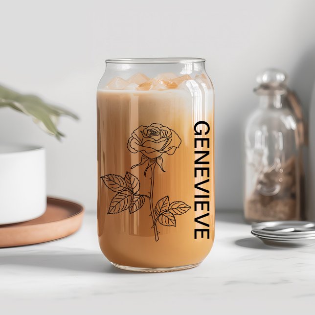 June Birth Flower Rose with Custom Name Can Glass (Creator Uploaded)