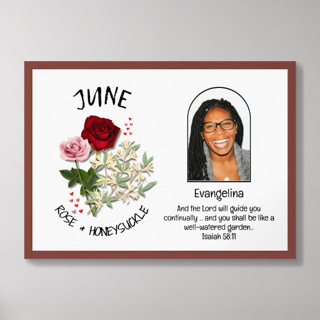 JUNE Birth Month Flower NAME PHOTO Christian Framed Art (Framed Front)