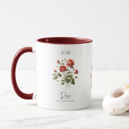 June Birth Month Flower Red Rose Birthday Gift Mug