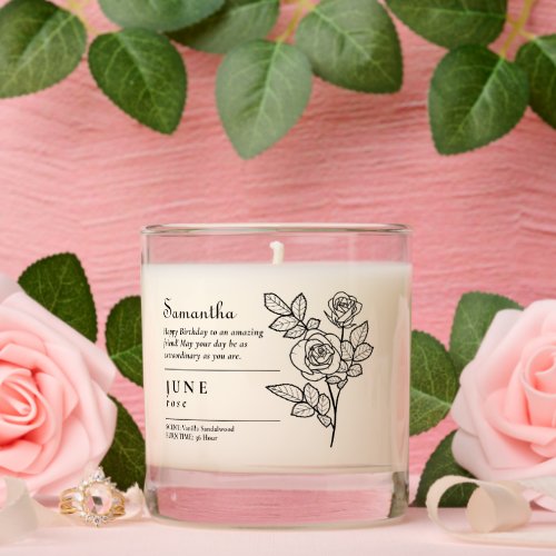 June Birth Month Flower Rose Birthday Gift Scented Candle