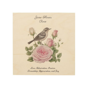 June Birth Month Flower Rose Elegant Birthday Wood Wall Art