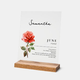 June Birth Month Flower Rose Personalized Acrylic Sign
