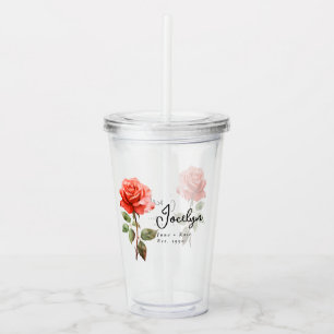 June Birth Month Flower Rose Personalized Acrylic Tumbler