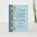 June Birthday Card, Girlfriend: Dogroses on Blue Card<br><div class="desc">A pretty June Birthday Card for a Friend,  with a border of pink Dogroses on a two-tone blue background; part of the Posh & Painterly "Rosy Posy" collection.</div>