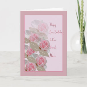 June Birthday Card Pink Roses for Niece