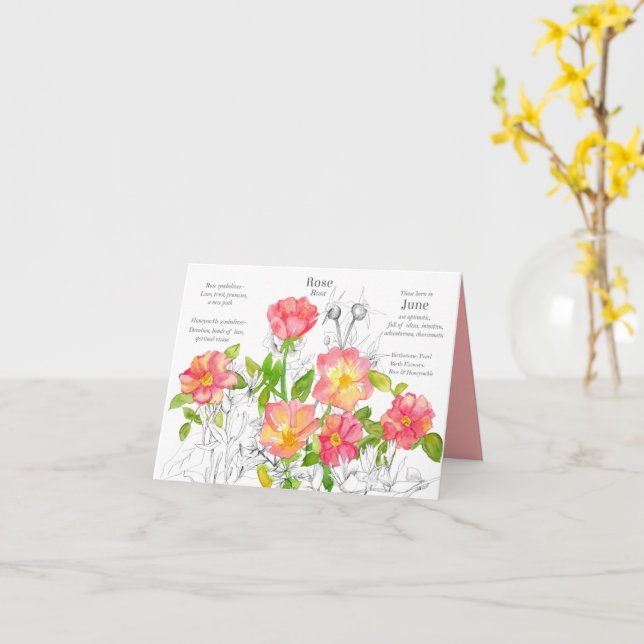 June Birthday Honeysuckle Rose Birth Flower Blank  Card (Yellow Flower)