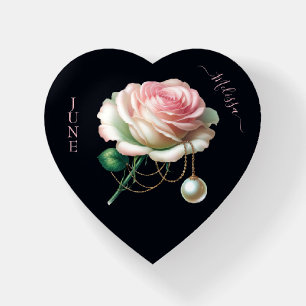 June Birthstone and Rose Flower Paperweight