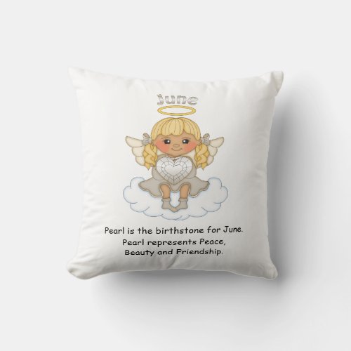 June Birthstone Angel Blonde Throw Pillow