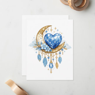 June Birthstone Moon Heart Boho Blue Gem Design Note Card