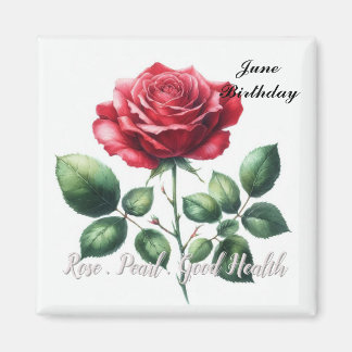 June Birthstone Pearl and Red Rose Magnet