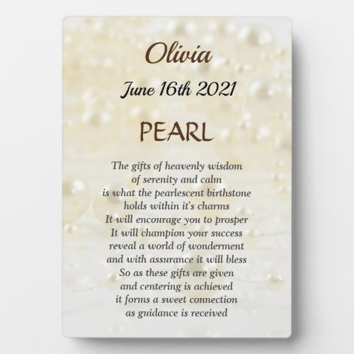 June Birthstone Pearl design Plaque