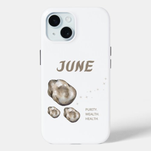 June Birthstone Pearl Gray Color iPhone 15 Case