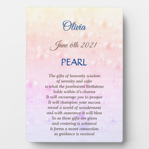 June Birthstone Pearl Tabletop Plaque with Easel