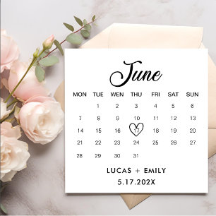June Calendar Dark Black Wedding Napkins