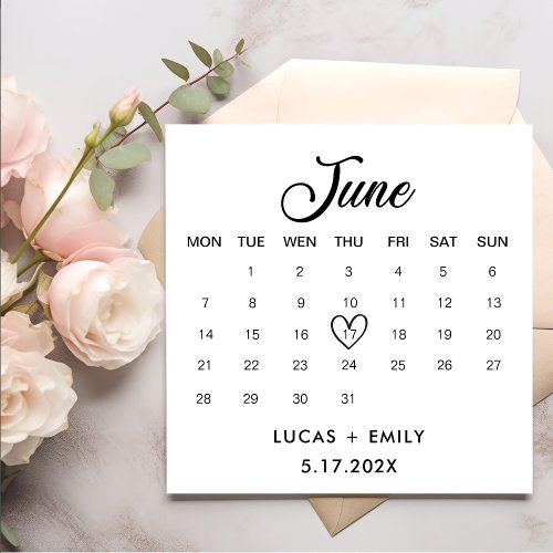 June Calendar Dark Black Wedding Napkins