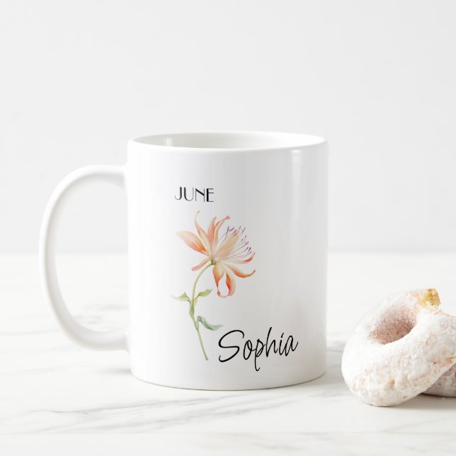 June Flower Personalized, Coffee Mug (With Donut)