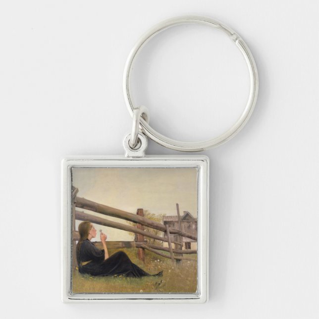 June. Girl Blowing Dandelion Seeds, 1899 Keychain (Front)