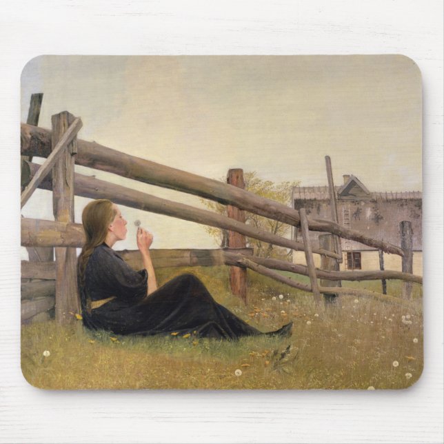 June. Girl Blowing Dandelion Seeds, 1899 Mouse Pad (Front)