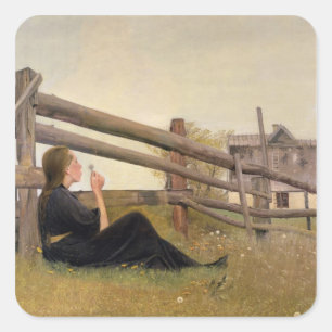 June. Girl Blowing Dandelion Seeds, 1899 Square Sticker