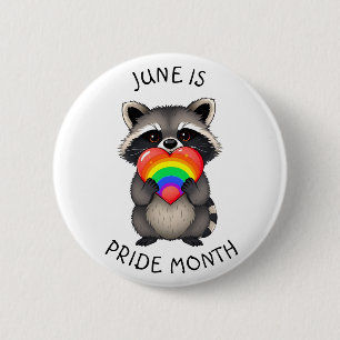 June is Pride Month Cute Racoon with Rainbow Button