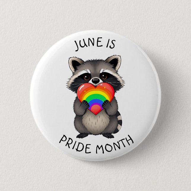June is Pride Month | Cute Racoon with Rainbow   Button (Front)