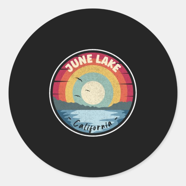 June Lake California Colorful Scene Classic Round Sticker (Front)