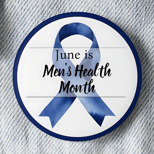 June Men's Health Month Button (Blue Awareness Ribbon June is Men's Health Month pinback button.)