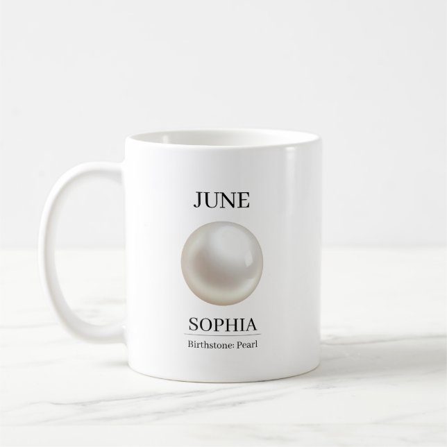 June Pearl Personalized Birthday Coffee Mug (Left)