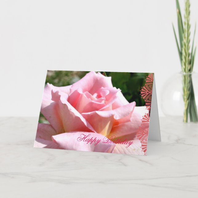 June Pink Rose Language of Flowers Birthday Card (Front)
