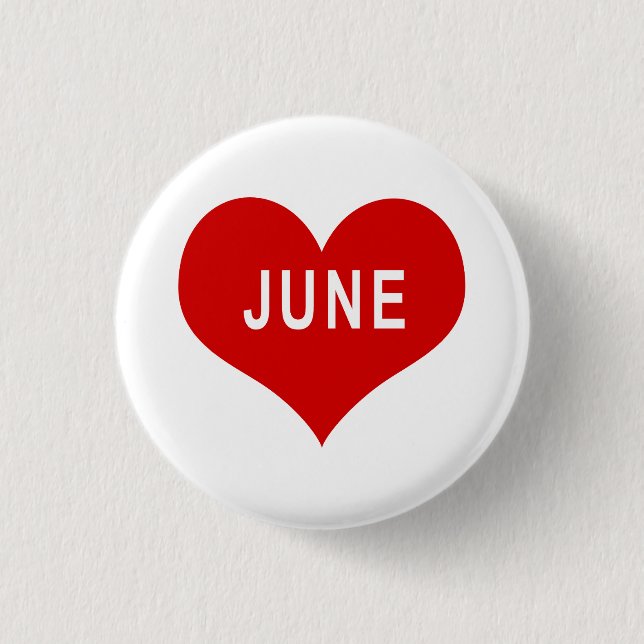 JUNE Red Love Heart Button (Front)