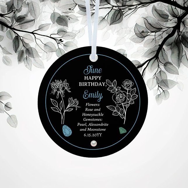 June Rose and Honeysuckle Birthday Keepsake Metal Ornament (June Rose and Honeysuckle Floral | Gemstone Birthday Keepsake Metal Ornament)