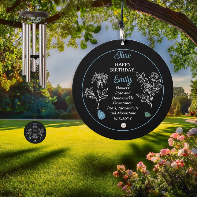 June Rose and Honeysuckle Birthday Keepsake Wind Chime (June Honeysuckle | Rose Floral and Pearl, Alexandrite  Gemstone Birthday Keepsake Wind Chime)