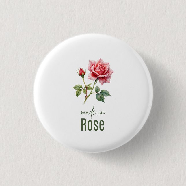 June Rose Birth Flower Flat Thank You  Button (Front)