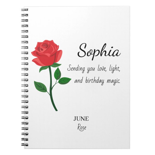 June Rose Personalized Birthday Notebook (Front)