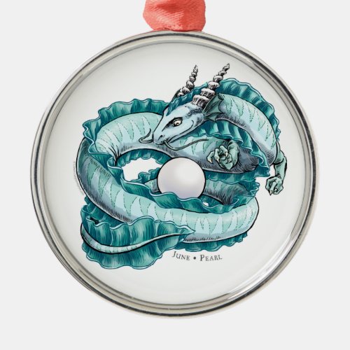 Junes Birthstone Dragon Pearl Metal Ornament