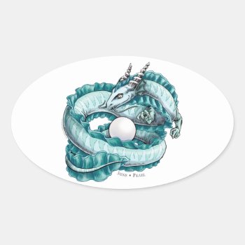 June’s Birthstone Dragon: Pearl Oval Sticker by critterwings at Zazzle