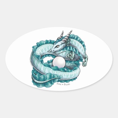 Junes Birthstone Dragon Pearl Oval Sticker