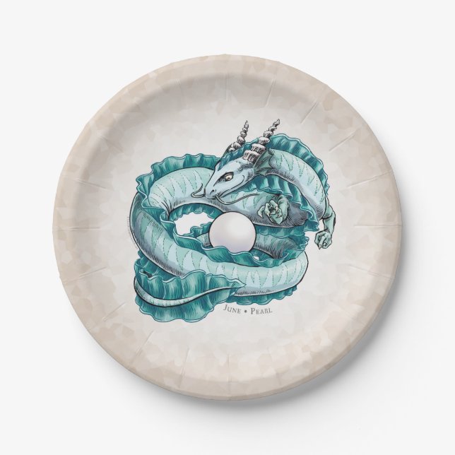 June’s Birthstone Dragon: Pearl Paper Plates (Front)