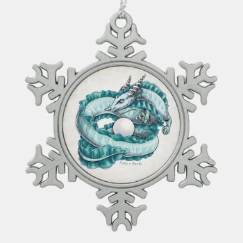 June’s Birthstone Dragon: Pearl Snowflake Pewter Christmas Ornament by critterwings at Zazzle
